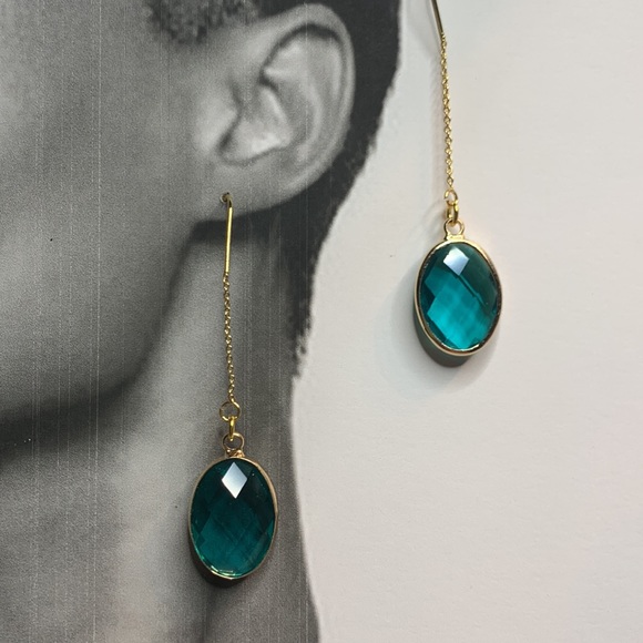 Hand Crafted Jewelry - December Birthstone on 18k Gold Threaded Dangling Earrings